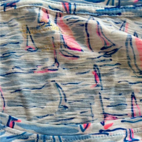 Lilly Pulitzer Etta Cotton Shirt Zanzibar Blue Boatylicious t-shirt Size Small - Picture 4 of 6
